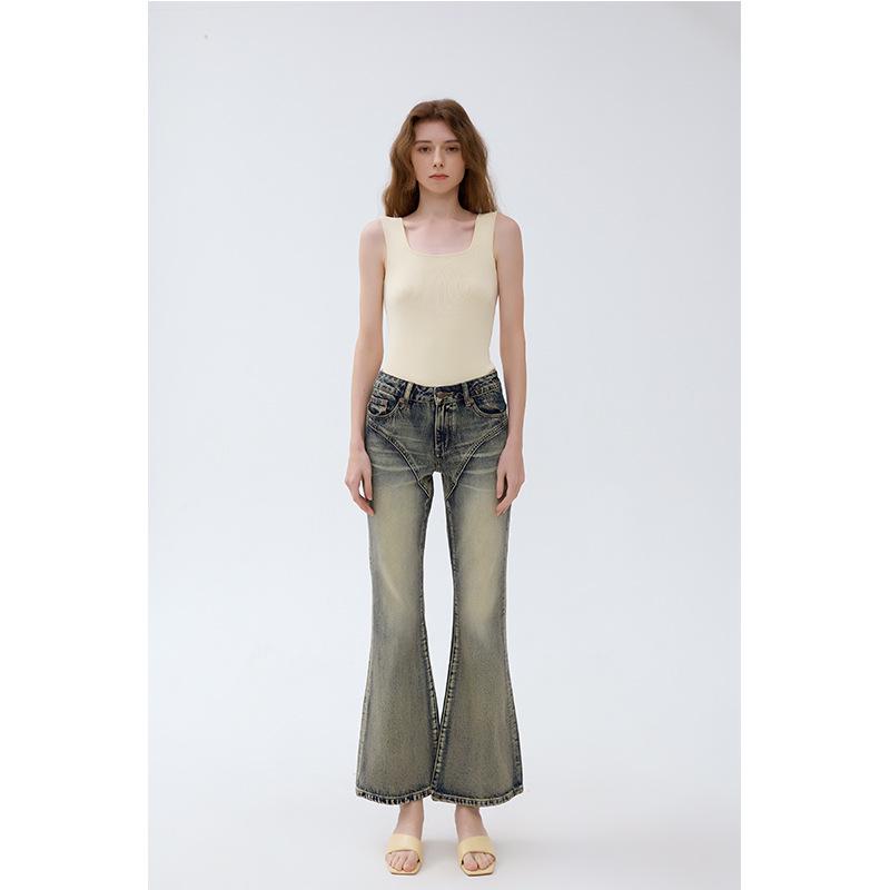 RI3 Women's Mid-Rise Slim-Fit Flare Jeans, Skin-Friendly Cotton, Retro Faded Blue