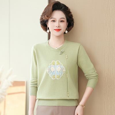 Middle-aged and Elderly Women's Summer New Chinese Style Short-sleeved T-shirts Mother's Day Mother's Thin Sweater Top