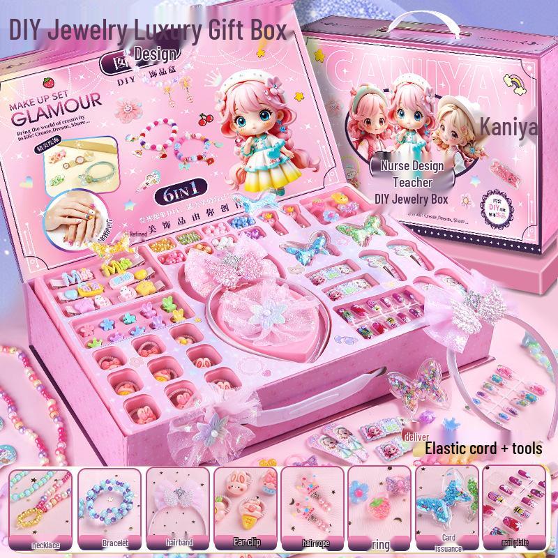 DIY Beaded Toy Jewelry Kit: Handmade Hair Accessories, Necklaces, Bracelets & Gift Box Set for Girls' Birthdays