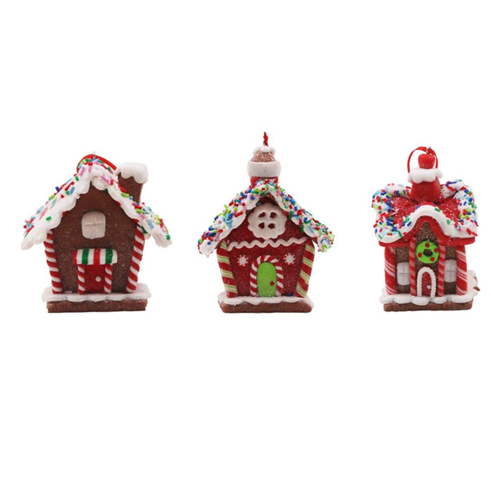 3/5pcs Soft Clay Christmas Little House Pendant Christmas Cottage Desktop Decoration