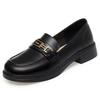 Spring new British style black small leather shoes soft sole round head middle heel single shoes