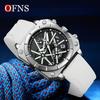 OFNS Men's Six-Needle Chronograph Quartz Watch with Luminous Bar Markers, Square Face, Waterproof, and Calendar.
