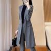 Women's Striped Long Trench Coat & Pant Suit Set