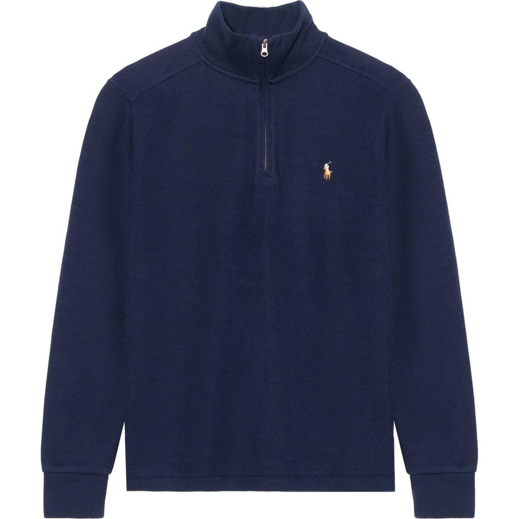 Polo Ralph Lauren Chlapecká jednobarevná mikina s vyšívaným logem na poloviční zip s dlouhým rukávem Dětská mikina Námořnická modrá 323886908-001