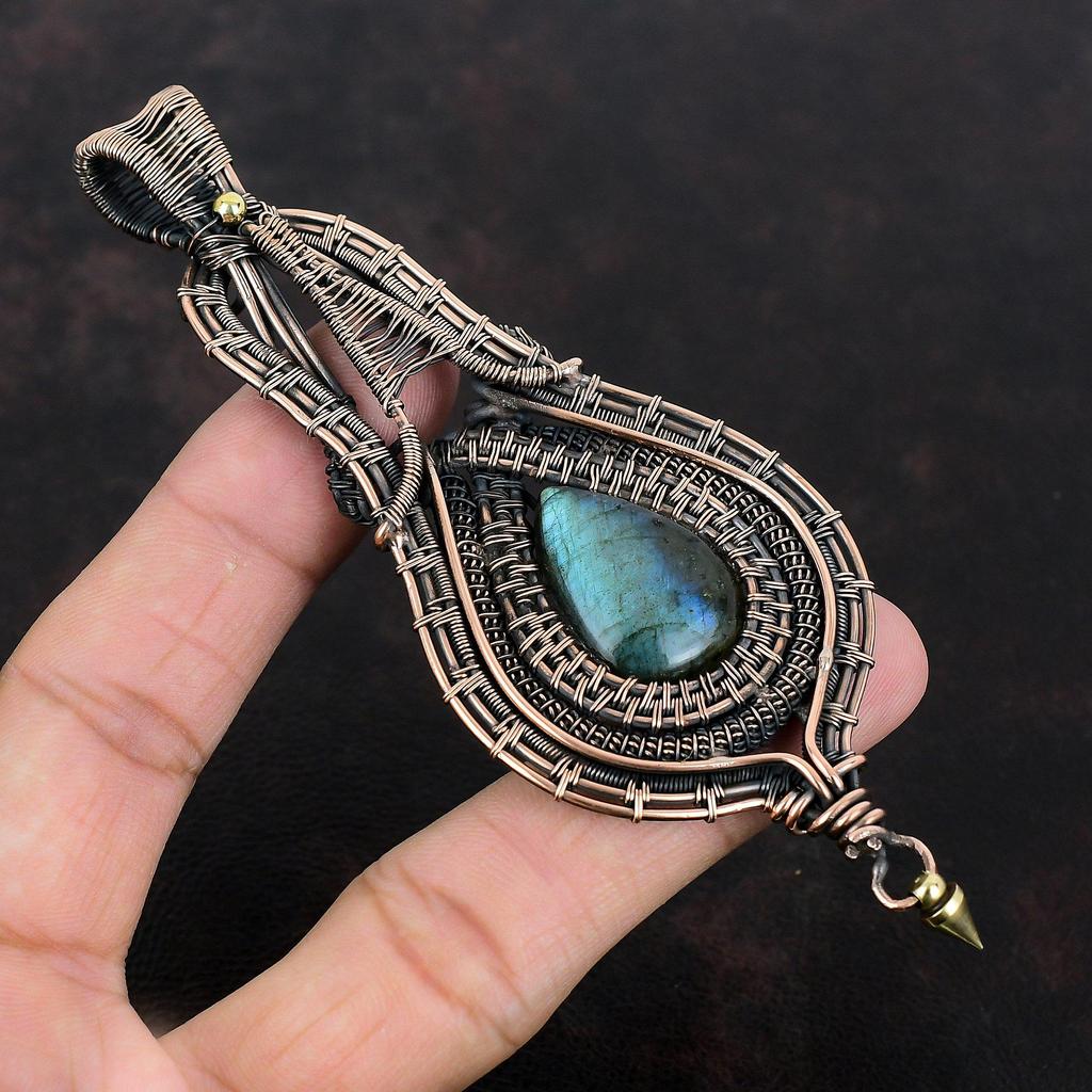 Labradorite Pendant Copper Wire Wrapped Pendant Antique Jewelry Original Gemstone Pendant Copper Wire Jewelry Gifts For Mom Handmade Pendant