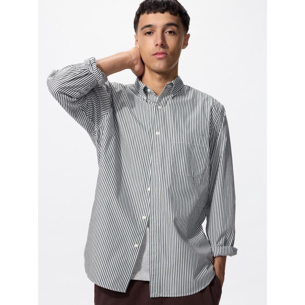 Uniqlo BroAdcloth Shirt  Long Sleeve Button Down CollAr  Stripe A