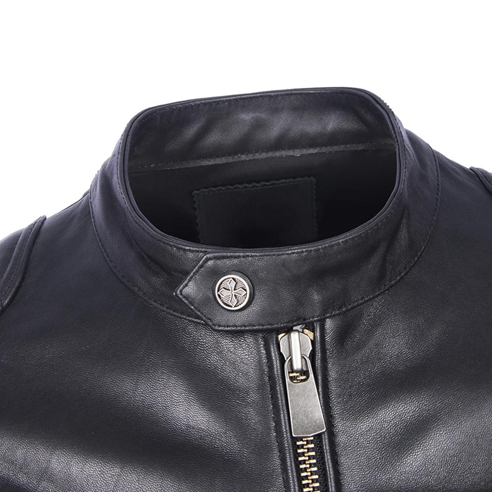 New Sheepskin Leather Jacket Men Motorcycle Biker Spring Natural Genuine Calfskin Leather Jackets Vintage Slim Short Male Coat