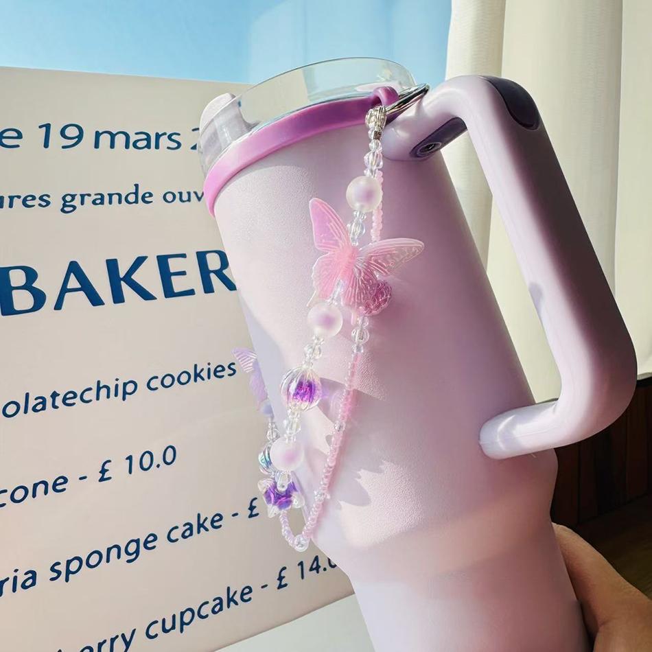 Water Bottle Handle Strap For Stanley Cup 30oz/40oz Portable Cute Crystal Cup Set 6-10cm Silicone Sling Thermos Cup Accessories