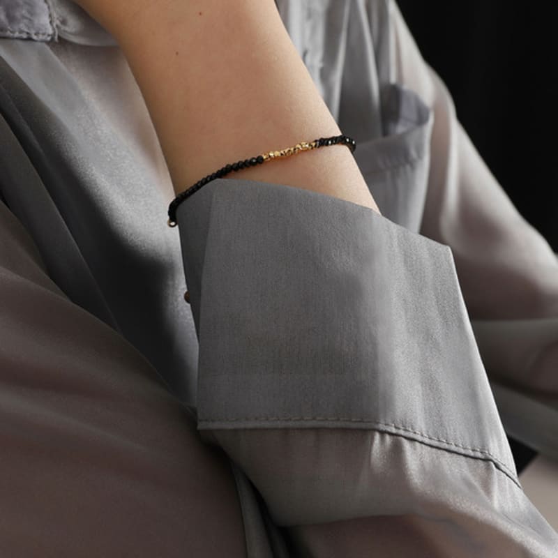 Ozel Silver925 Black Spinel Bead Bracelet PS007-1B