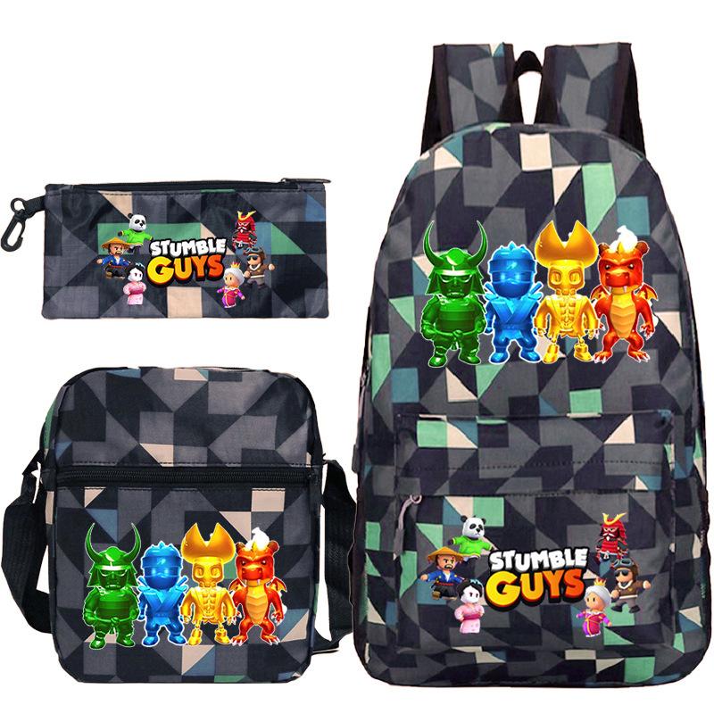 Stumble Guys Collision Party game merchandise Printed backpack Crossbody bag Stationery bag School bag Three-piece set