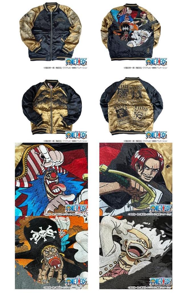 Karakuri Damashii ONE PIECE Kolaborace Japonský Vzor Sukajan Plně Vyšívaná Oboustranná Suvenýrová Bunda Yonko Černovous Teach Shanks Zrzavé Vlasy