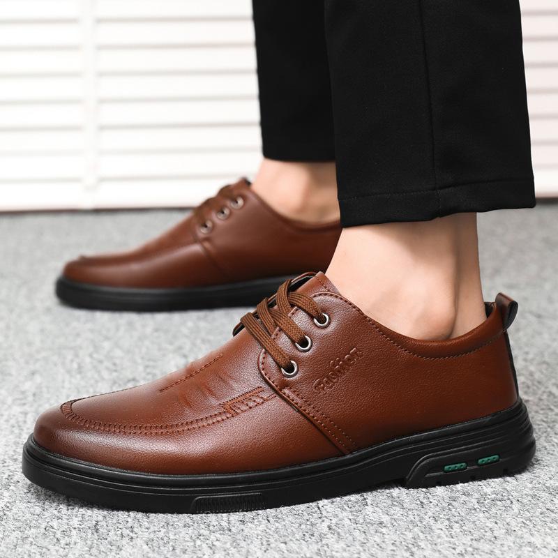 

Мужская повседневная обувь весна шнуровка мягкая подошва износостойкая деловая модельная кожаная обувь 2025 мужская обувь новая ультралегкая холодная липкая обувь 44 коричневый