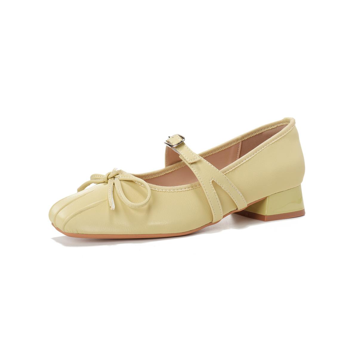 

Женские туфли Мэри Джейн летние с бантом и надписью на толстом каблуке с открытым подъемом одинарные туфли 42 жёлтый