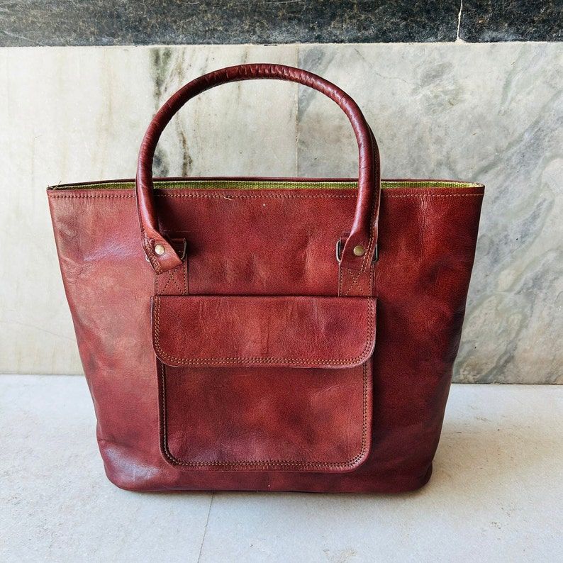 Premium Leather Hand Crafted Front Pocket Tote Bag for Women