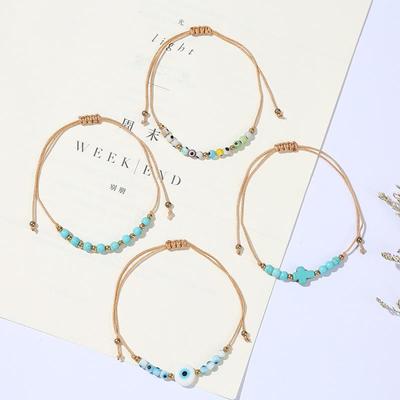 White Blue Evil Eye Bead Rope Bracelets String Cross Bracelets Gift For Friends Female Jewelry