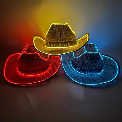 LED Svítící Kovbojský Klobouk - Westernový Styl pro Muže a Ženy, Slaměný Sluneční Klobouk s Velkou Krempou pro Léto a Venkovní Vystoupení