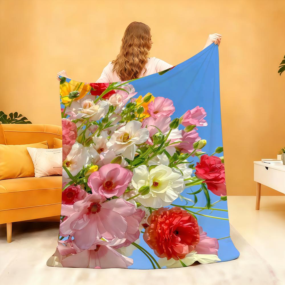 Colorful F-Flowers Blanket Soft Throw Blanket for Home Bedroom Bed Sofa Picnic Travel Office Rest Cover Blanket Gift