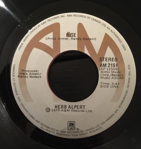 

7inch Record HERB ALPERT - Rise AM2151 A&M Records 1979 Canada Jazz Used