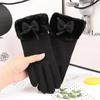 Women's Velvet Outdoor Cycling Bow Warm Gloves Windproof and Cold-proof Touch Screen Gloves