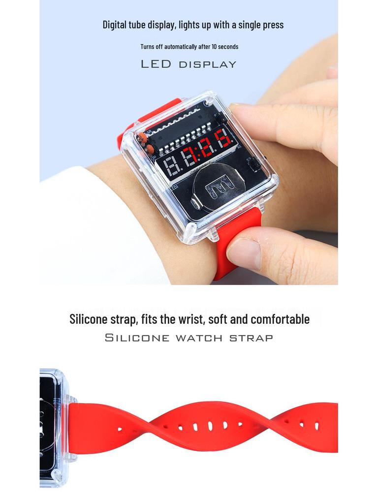 DIY LED Watch Kit: Electronic Assembly with Transparent Microcomputer Digital Display