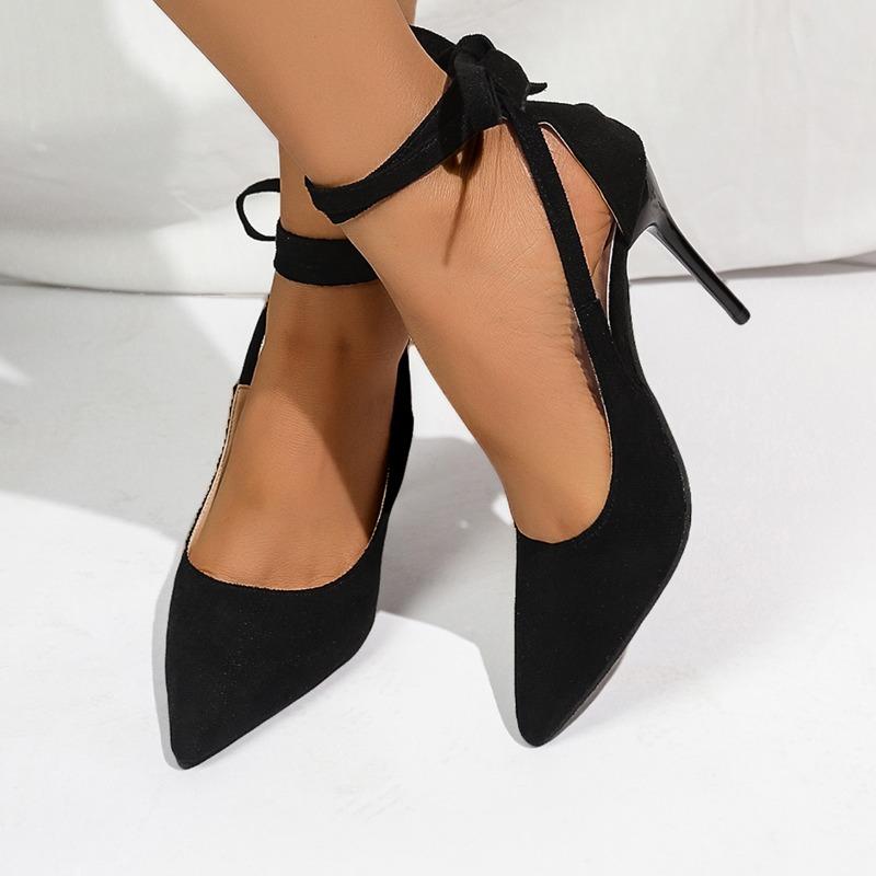 New Pointed Suede Women's Shoes with Shallow Mouth, Bare Ankle Straps,thin Heels, High Heels, Minimalist Women's Fashion Sandals