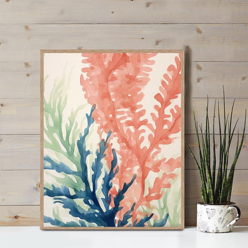 Blue Green Orange Seaweed and Corals Posters Prints Canvas Printing Modern Wall Art Picture for Living Room Home Decoration