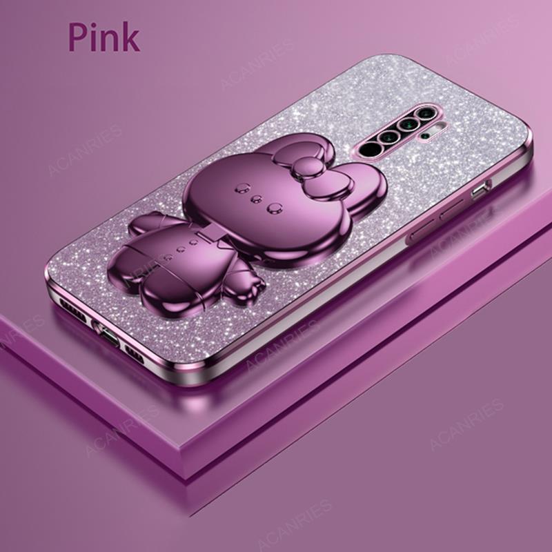 Cute 3D Rabbit Makeup Mirror Stand Plating Soft Case For Xiaomi Redmi Note 8 Pro 2021 Protect Glitter Back Cover On Note8 8pro