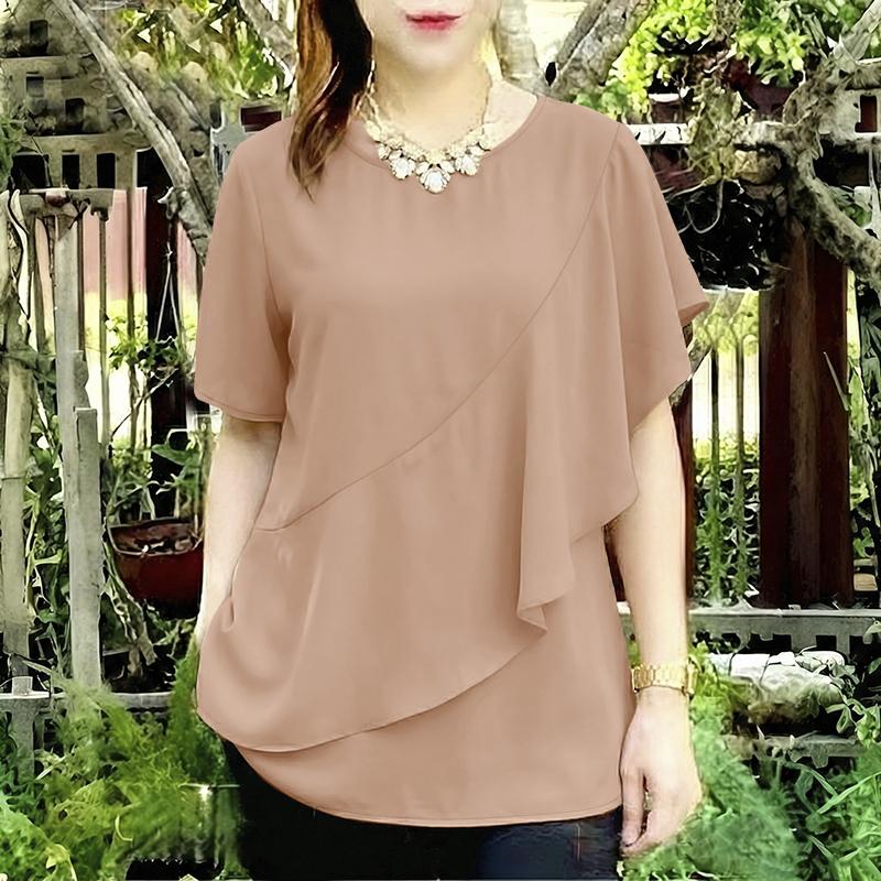 ZANZEA Women Casual Round Neck Solid Color Loose Half Sleeve Blouse