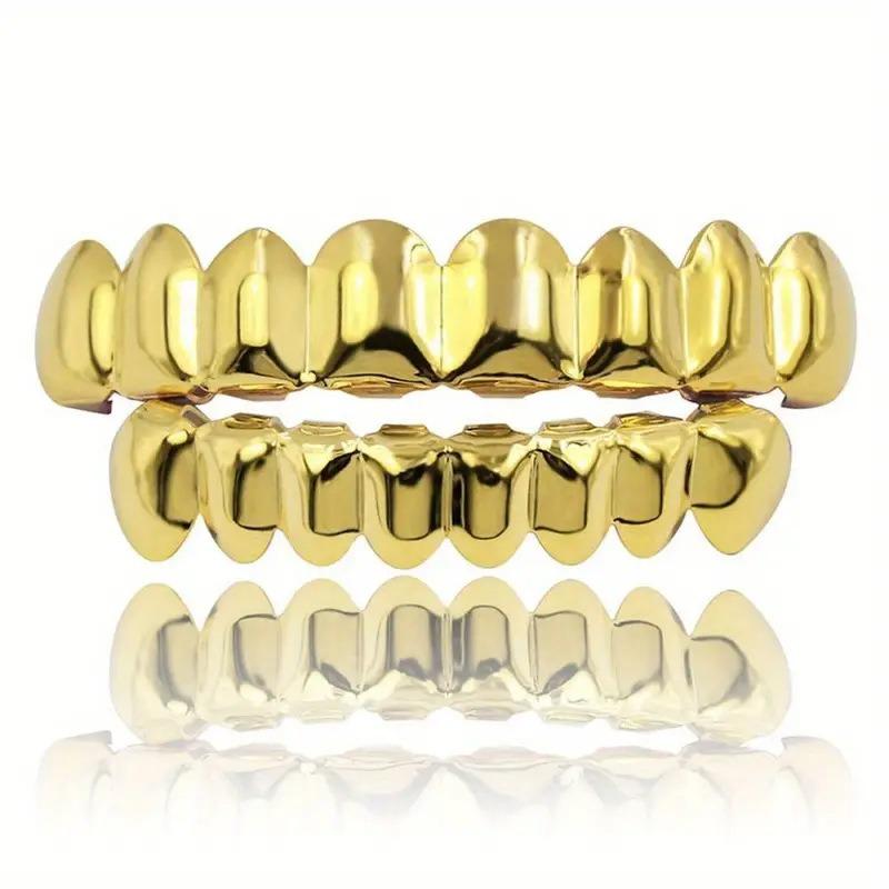 Hip Hop 6/6 Teeth Grills Hip Hop 14K Gold Plated Tooth Caps Decor Braces Punk Cosplay Party Braces For Fashion Women Men Jewelry