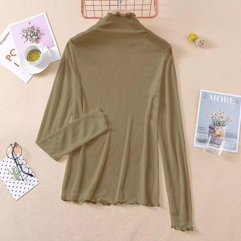 Thin Sunscreen Ice Silk Shirt Women's Long-sleeved Spring and Summer New Mesh Bottoming Shirt Foreign Style Inner Top