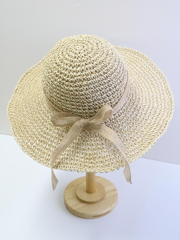 Ladies' Summer Solid Color Hollow Out Large Brim Beach Sun Hat, Pure Straw Crochet Sun Hat Suitable For Hiking