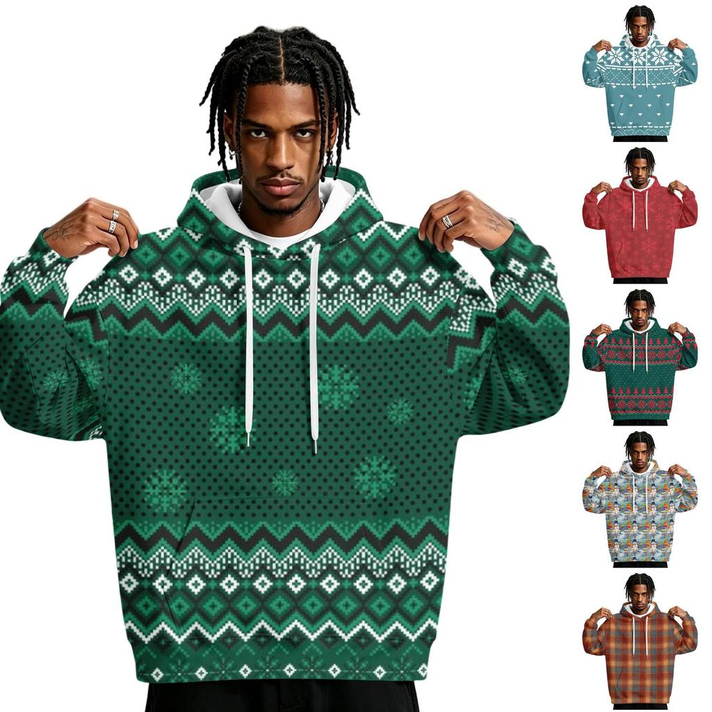 Men's Christmas Print Hoodie with Pockets, Pullover Sweatshirt