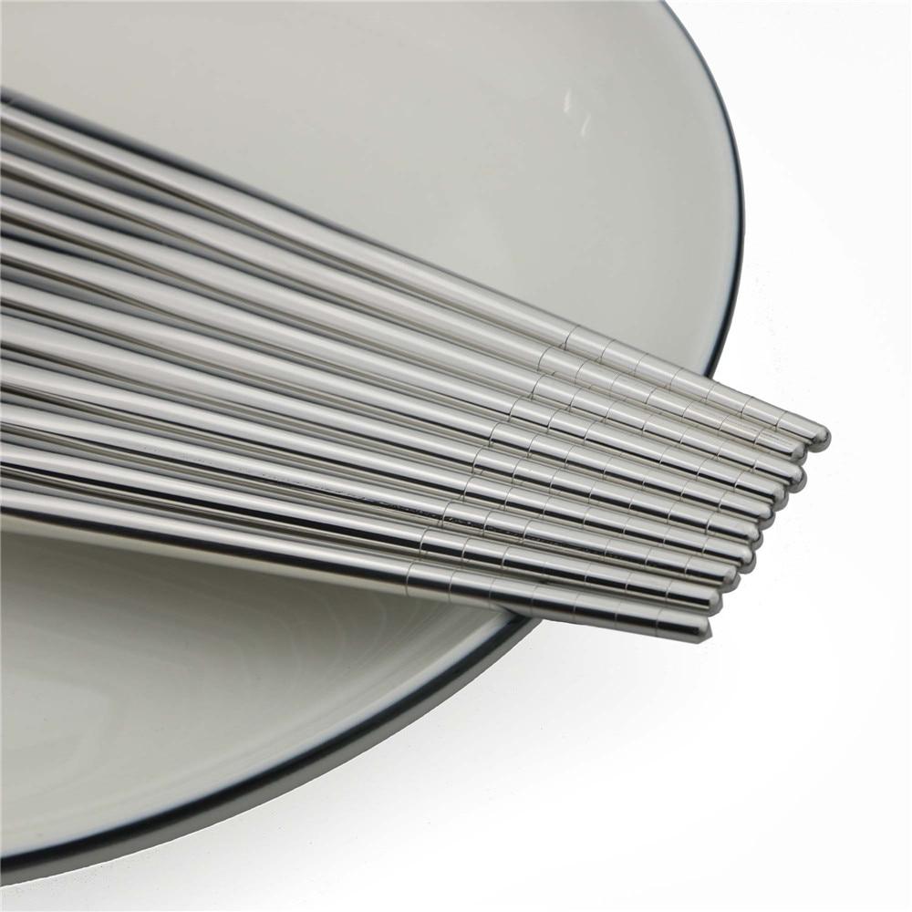 Chinese Chopsticks 5 Pairs Set Silver 304 Stainless Steel Food Grade Reusable Chopsticks Tableware Noodle Sushi Sticks
