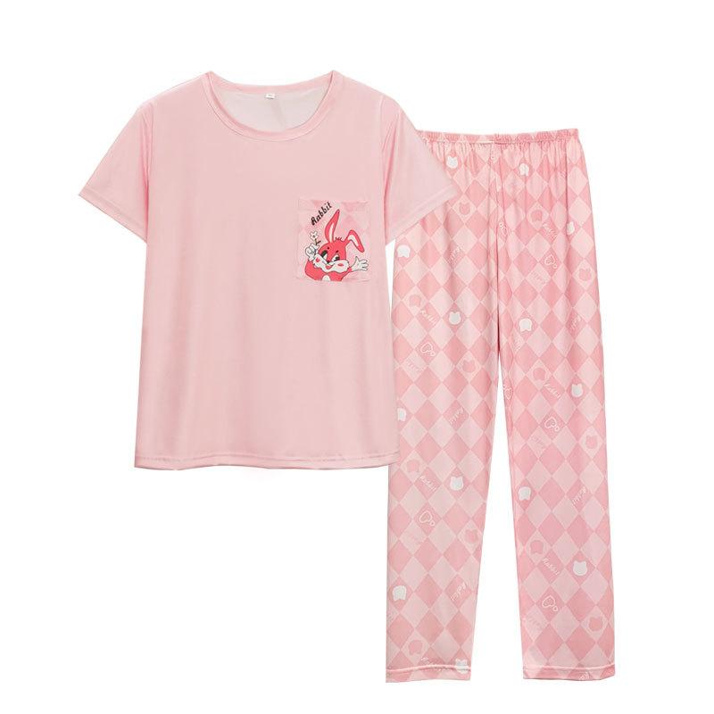 Women's Pajamas Summer Short-sleeved Trousers New Plus Size Sweet Age-reducing Women's Loungewear Thin Suit