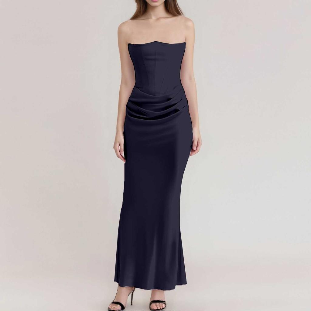 Ladies Summer Temperament With Breast Fish Sexy Slim Fishtail Fishtail Skirt Long Solid Color Dress