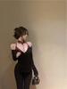 Women’s Black One-Shoulder Long Sleeve T-Shirt - Sexy, Waist-Tight, Irregular Design for Autumn/Winter.