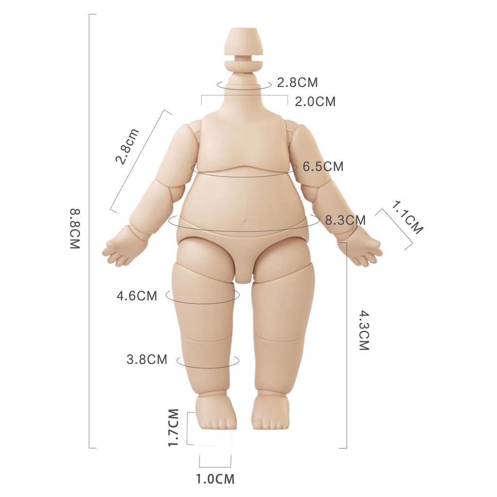 YMY 8.8cm Pear-Shaped Doll Body with YMY 1/12 Scale Cute Fat Action Figure, Light Tan, Suitable for New Year's Gifts, with 1/8 BJD and GSC Doll Heads