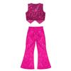 Kids Dance Costume Sparkly Sequined Waistcoat and Flowy Flared Pants Elastic Waistband Party Wear