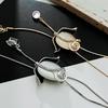 Elegant Long Pendant Necklace With Tulip Cats Eye Stone Flower Design Women Gold Or Tone Alloy Snake Chain 81cm