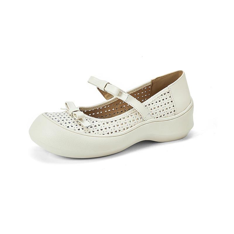 Sheepskin hand-woven Mary Jane shoes soft sole not tired feet women's shoes summer breathable hollow hole shoes sandals