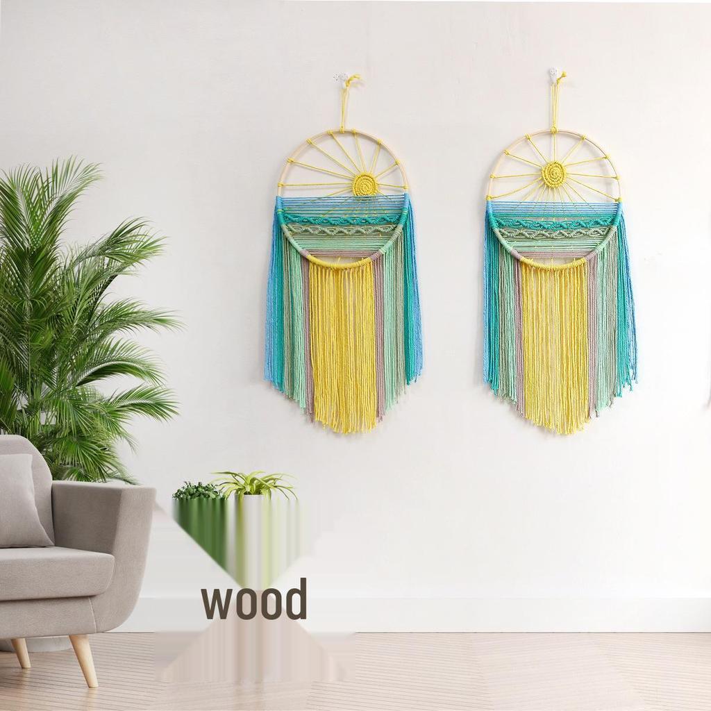 Hand-Woven Cotton Rope Sunrise Sunset Wall Tapestry for Room Décor