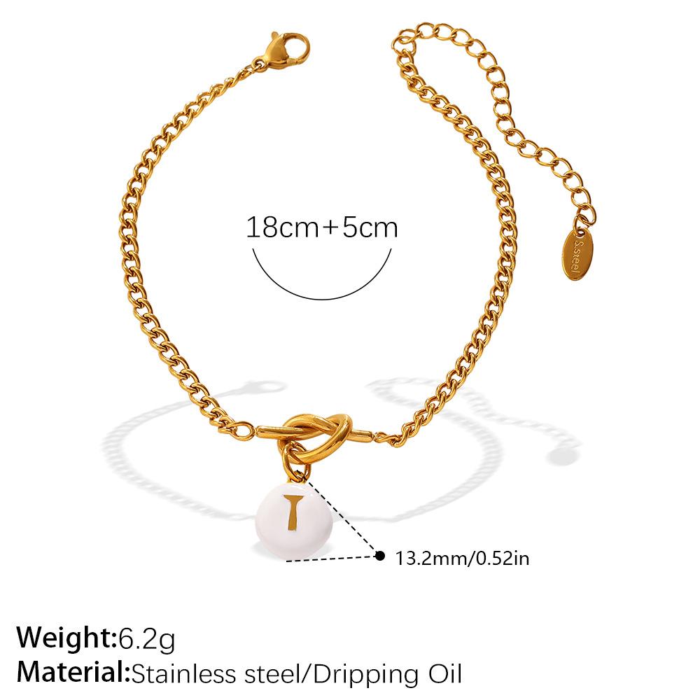 

Y2K Sweet Cool Colorful Round Letter Pendant Knot Bracelet, 18K Gold Plated Stainless Steel Jewelry 22