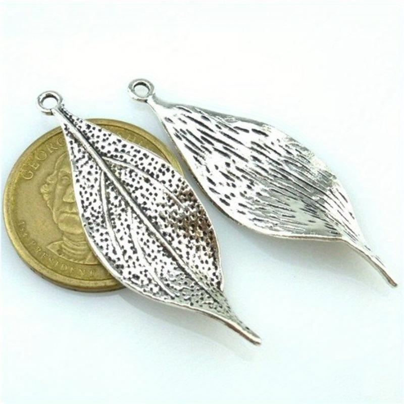 10PCS Silvery Plant Leaf Charming Pendants DIY Vintage Jewelry for Necklace Bracelet Making Accessaries