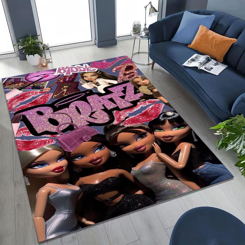 Fashion Girls Bratz Doll Cartoon Art Rug for Bedroom Living Room Sofa Home Doormat Decor,Large Kids Play Non-slip Floor Mat Gift