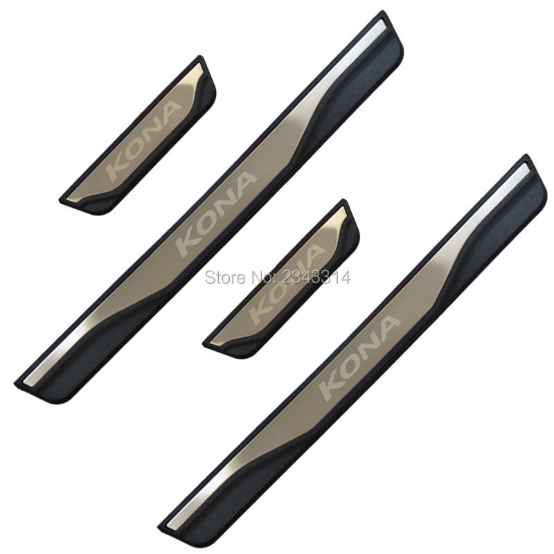 

For Hyundai Kona Kauai EV 2017- Accessory Stainless Car Door Sill Kick Scuff Plate Guard Pedal Protector Cover Trim Styling Silver KONA Word