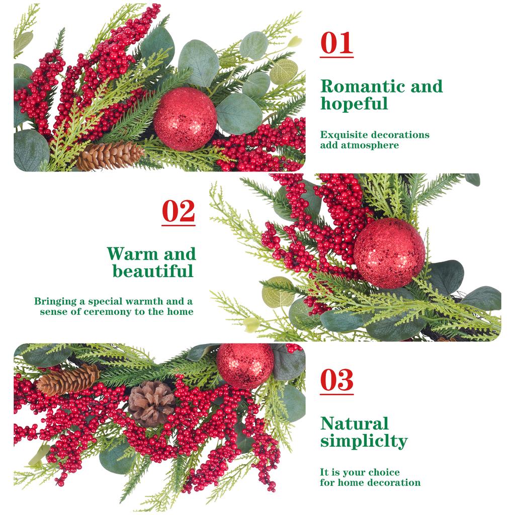 70CM Artificial Christmas Eucalyptus Garland with Red Berry Pinecones Handmade Xmas Decoration for Home Fireplace Party Mall