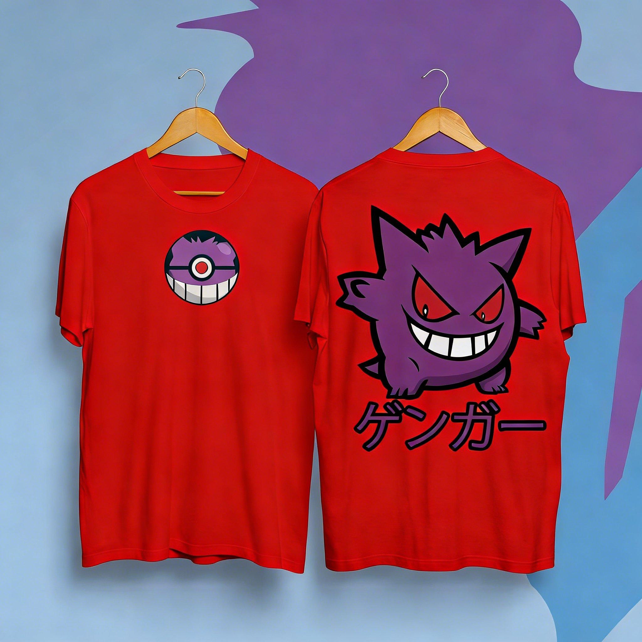 

Большая футболка с графическим принтом Pokemon Gengar Мужская Женская Хлопковая с коротким рукавом Уличная одежда 2026 Лето Мультяшный принт Повседневные топы Y2k S