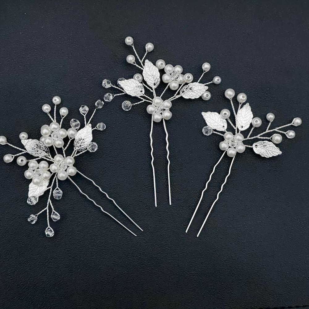 1 Zestaw spinki do włosów z kwiatem perłowym Zestawy grzebieni do włosów dla panny młodej Ślubne akcesoria do włosów Tiarki ze stopu ze złotym liściem Spinka do włosów księżniczki Modna biżuteria