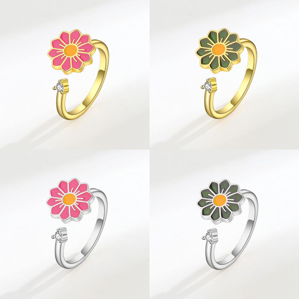 Floral Ring Womens Adjustable Copper Geometric Design For Spring Fashion Accessory