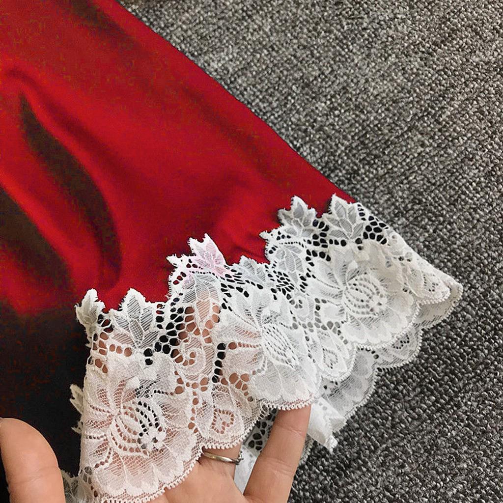 Satin Sleepwear Women Ladies Nightwear Nightdress Sexy Lingerie with Chest Pads